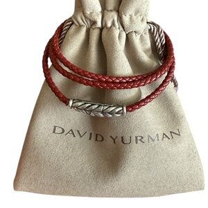❌SOLD❌ SIZE SMALL David Yurman Sterling Silver Chevron Triple Wrap Red Leather